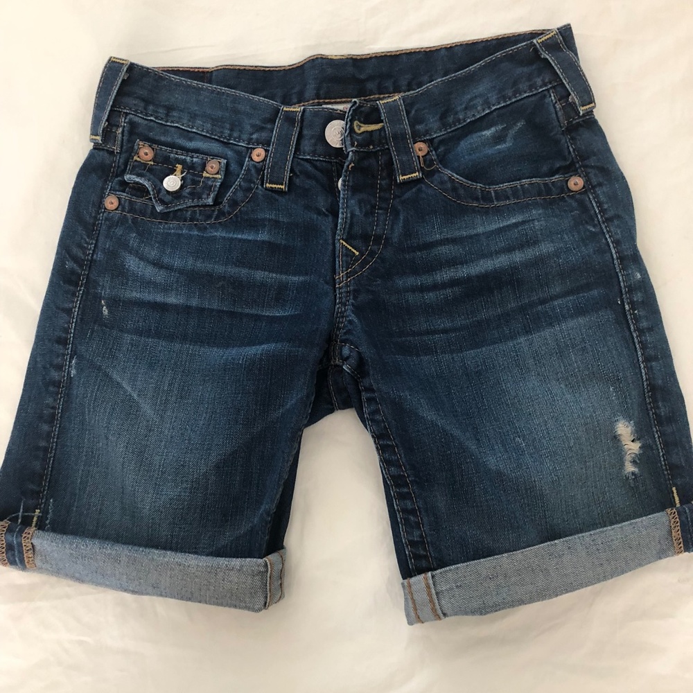NWOT True Religion Riley Denim Jean Shorts Rolled Cuff Sz 25